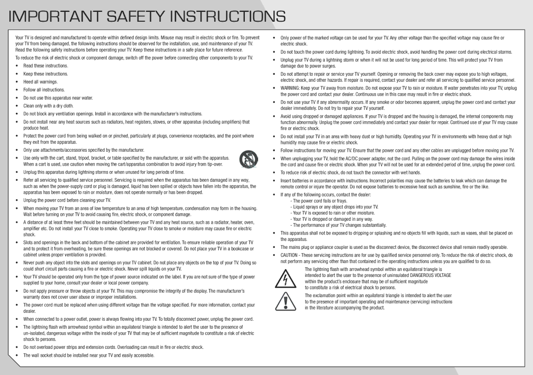 Vizio E420-A0 quick start Important Safety Instructions 