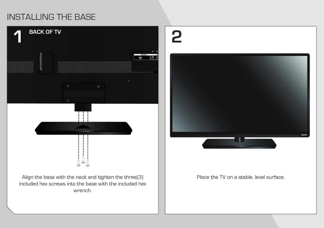 Vizio E420-A0 quick start Installing the Base, Back of TV 