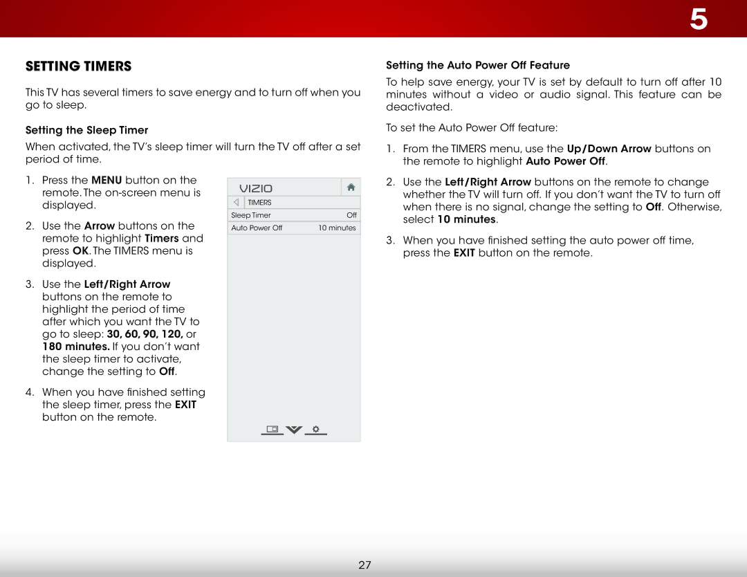 Vizio E420-B1 user manual Setting Timers 