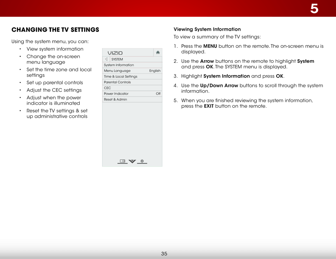 Vizio E420-B1 user manual Changing the TV Settings 