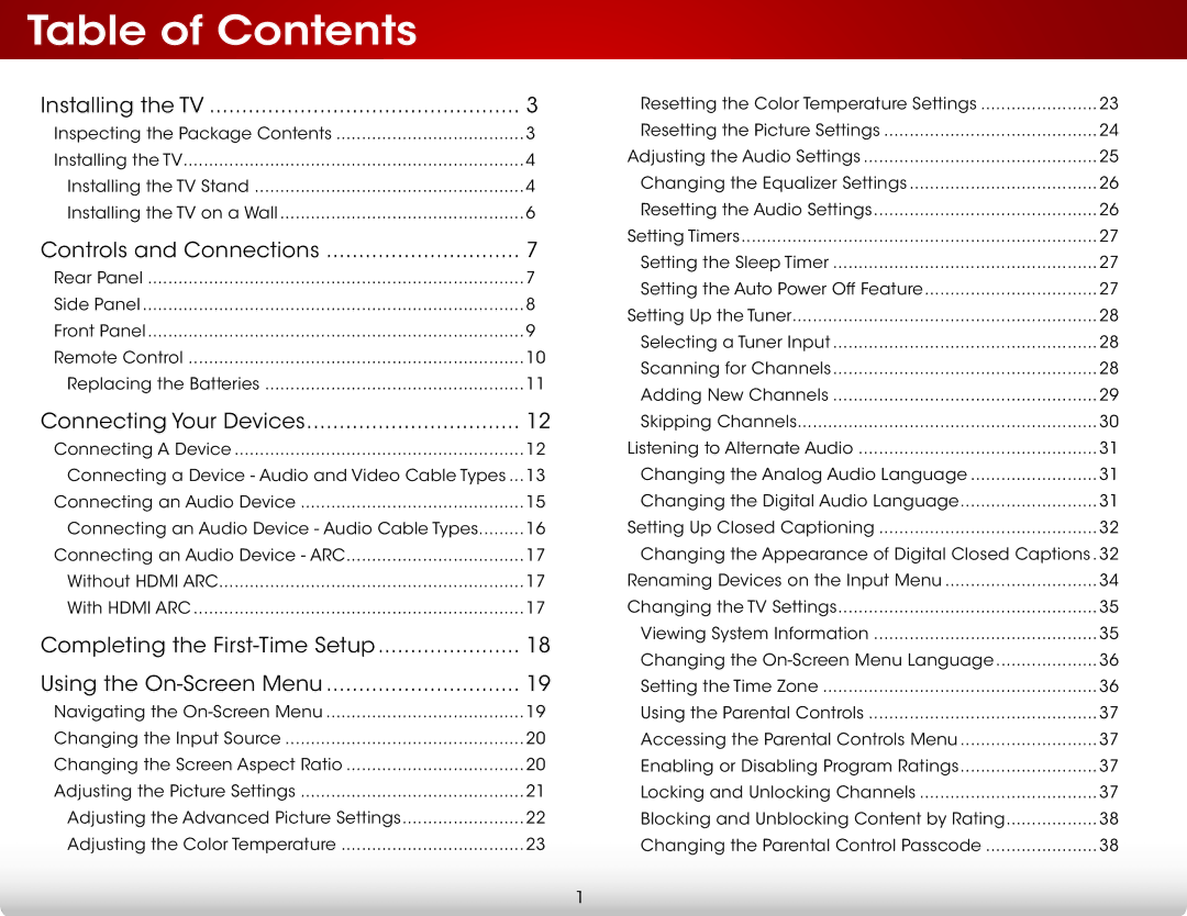 Vizio E420-B1 user manual Table of Contents 