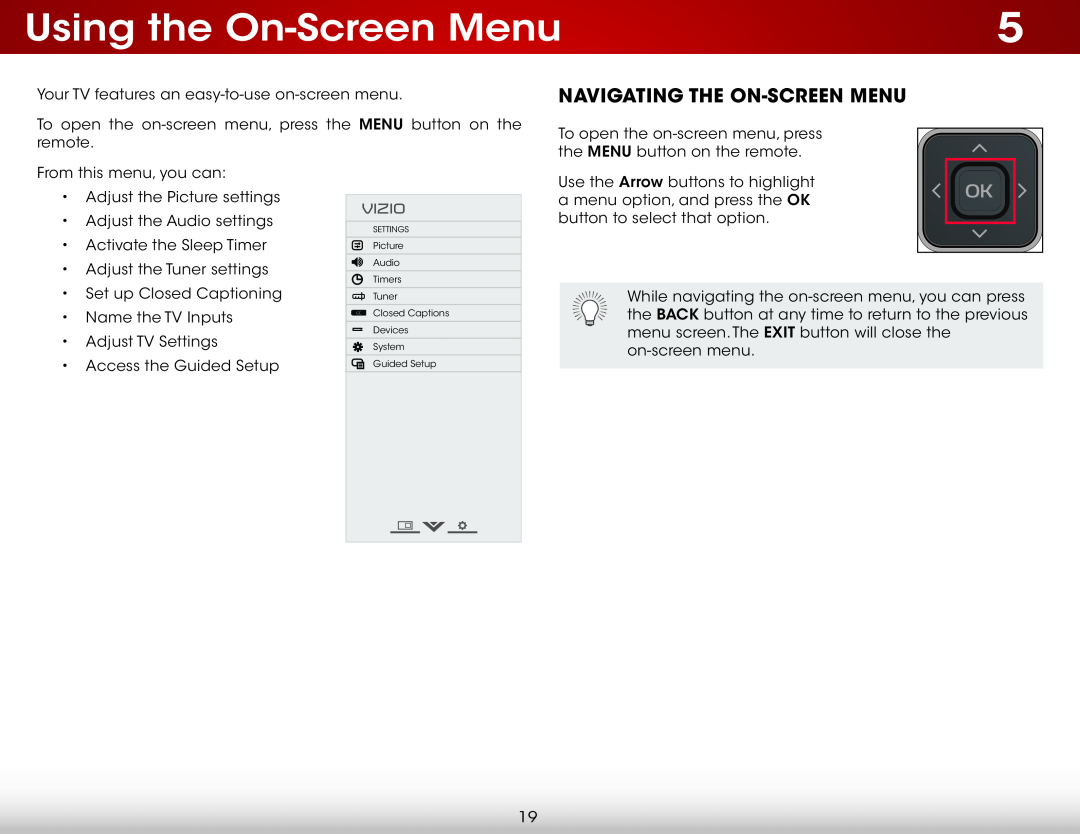 Vizio E420-B1 user manual Using the On-Screen Menu, Navigating the On-Screen Menu 