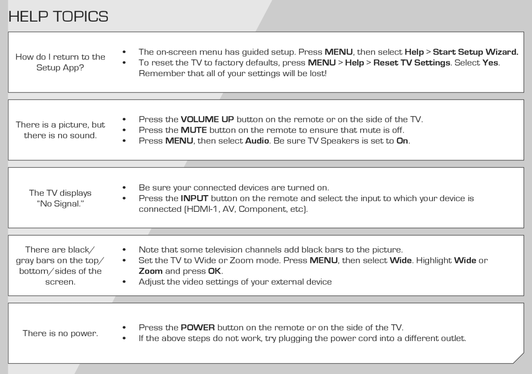 Vizio E320AR, E420AR quick start Help Topics 