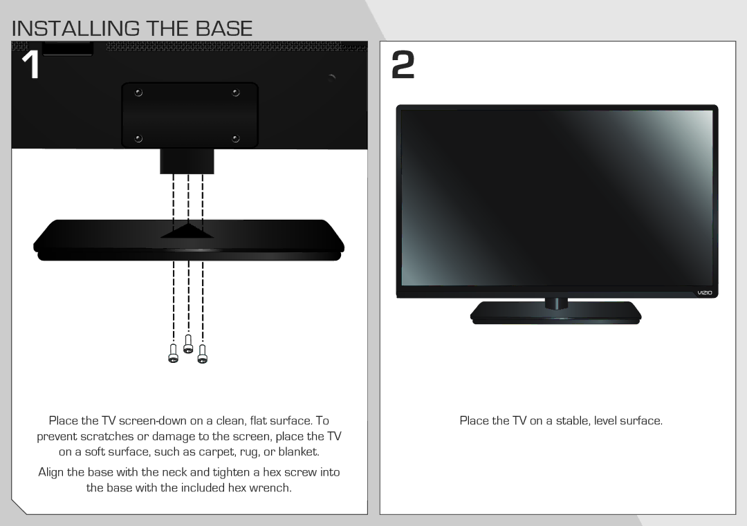 Vizio E420d-A0 quick start Installing the Base 