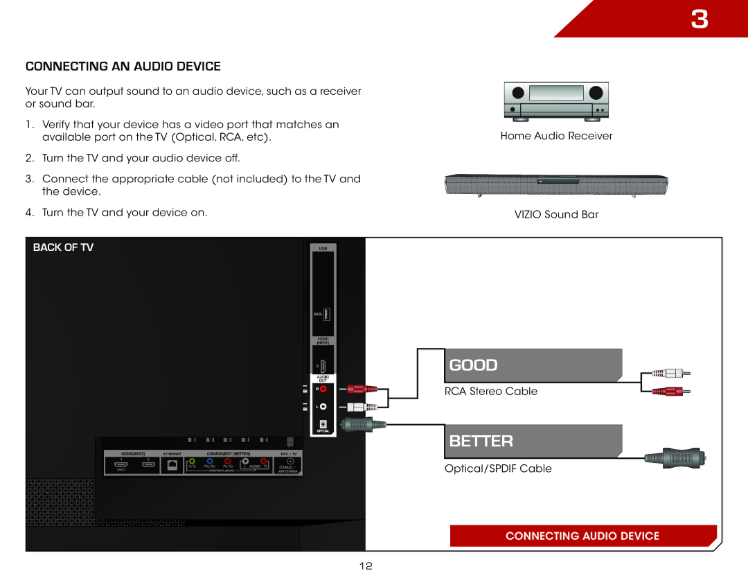 Vizio E420DA0 warranty Better, Connecting an audio device 