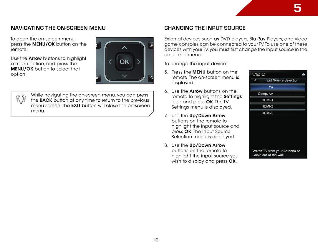 Vizio E420DA0 warranty Navigating the On-Screen Menu, Changing the Input Source 