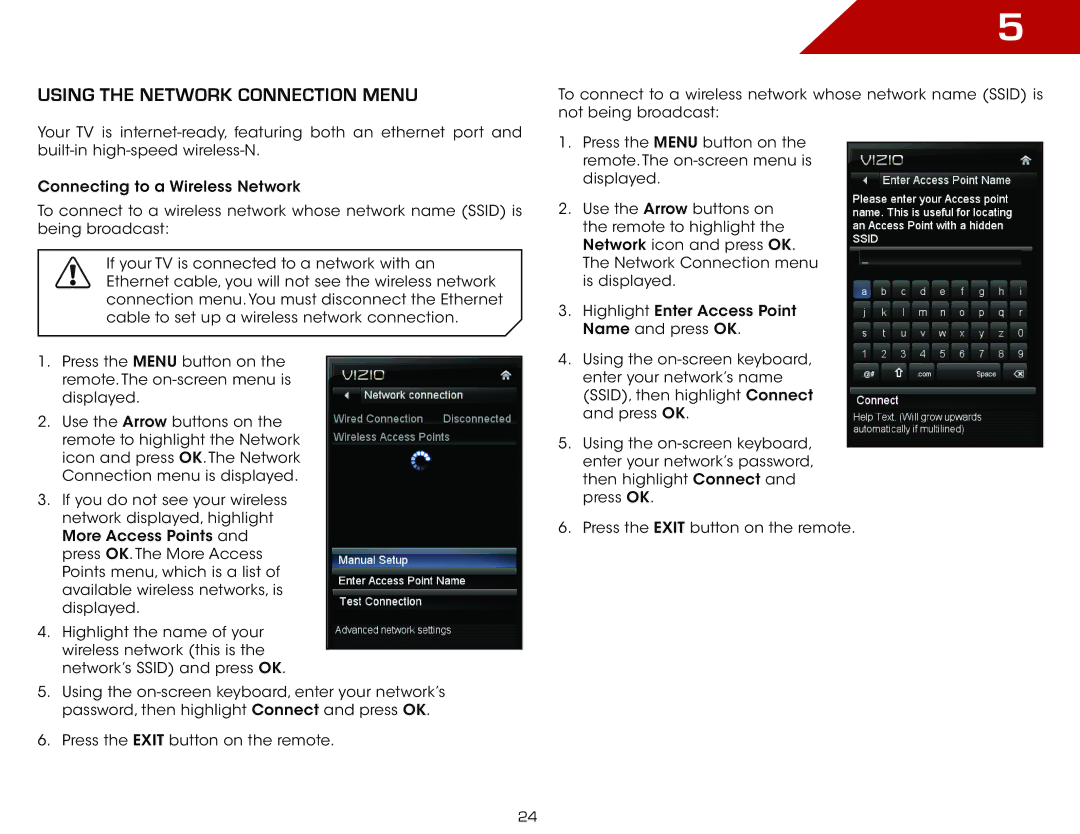 Vizio E420DA0 warranty Using the Network Connection Menu 