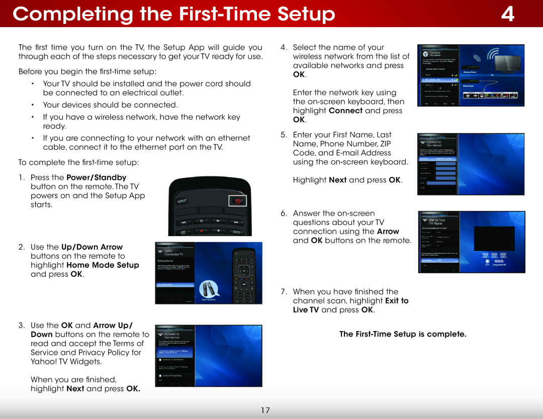 Vizio E420IA0, E420I-A0 user manual Completing the First-Time Setup 