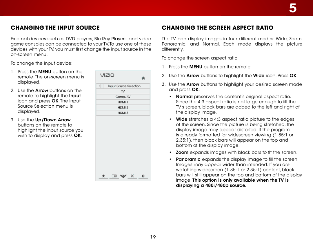 Vizio E420IA0, E420I-A0 user manual Changing the Input Source, Changing the Screen Aspect Ratio 