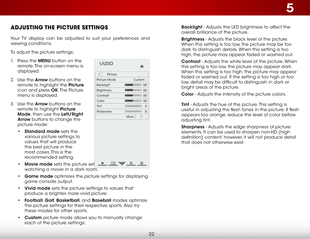 Vizio E420I-A0, E420IA0 user manual Adjusting the Picture Settings 