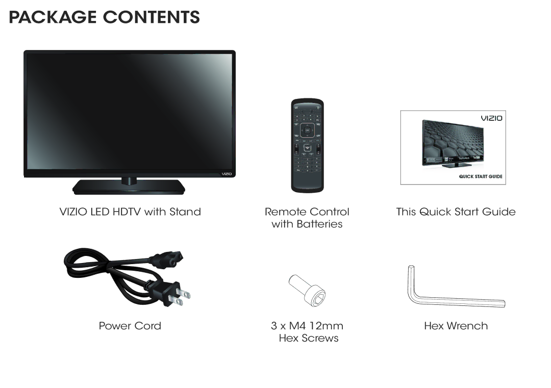 Vizio E420I-A0 quick start Package Contents 