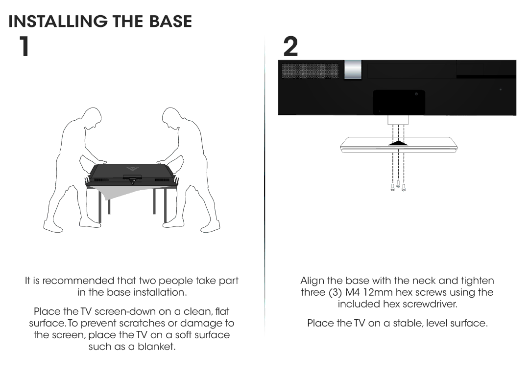 Vizio E420I-A0 quick start Installing the Base 