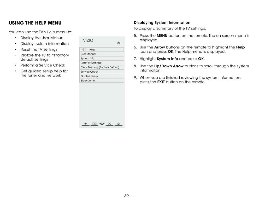 Vizio E420I-A1, E390I-A1, E390IA1 user manual Using the Help Menu 