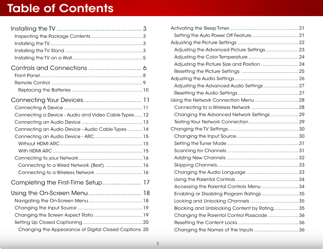 Vizio E390I-A1, E420I-A1, E390IA1 user manual Table of Contents 