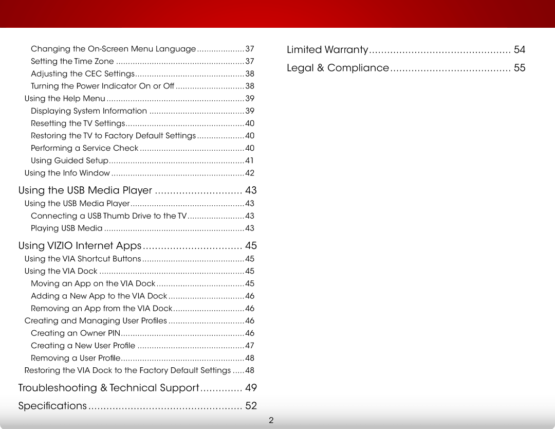 Vizio E390IA1, E420I-A1, E390I-A1 user manual Using the USB Media Player, Using Vizio Internet Apps 