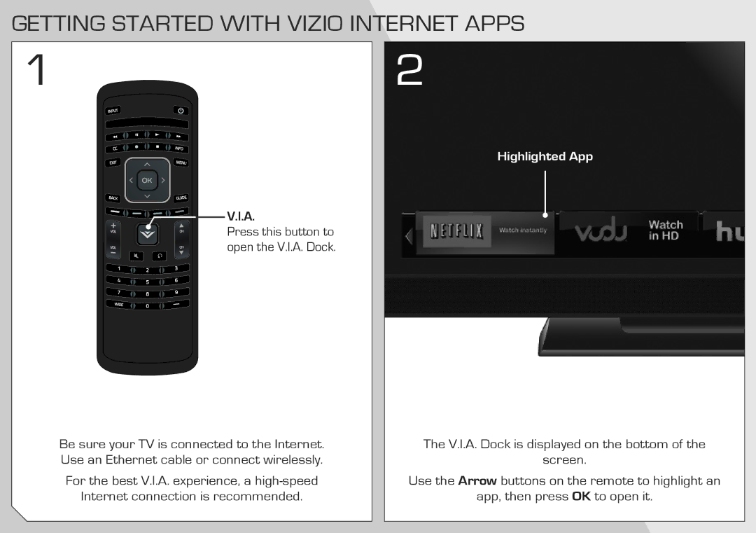 Vizio E420I-A1 quick start Getting Started with Vizio Internet Apps 