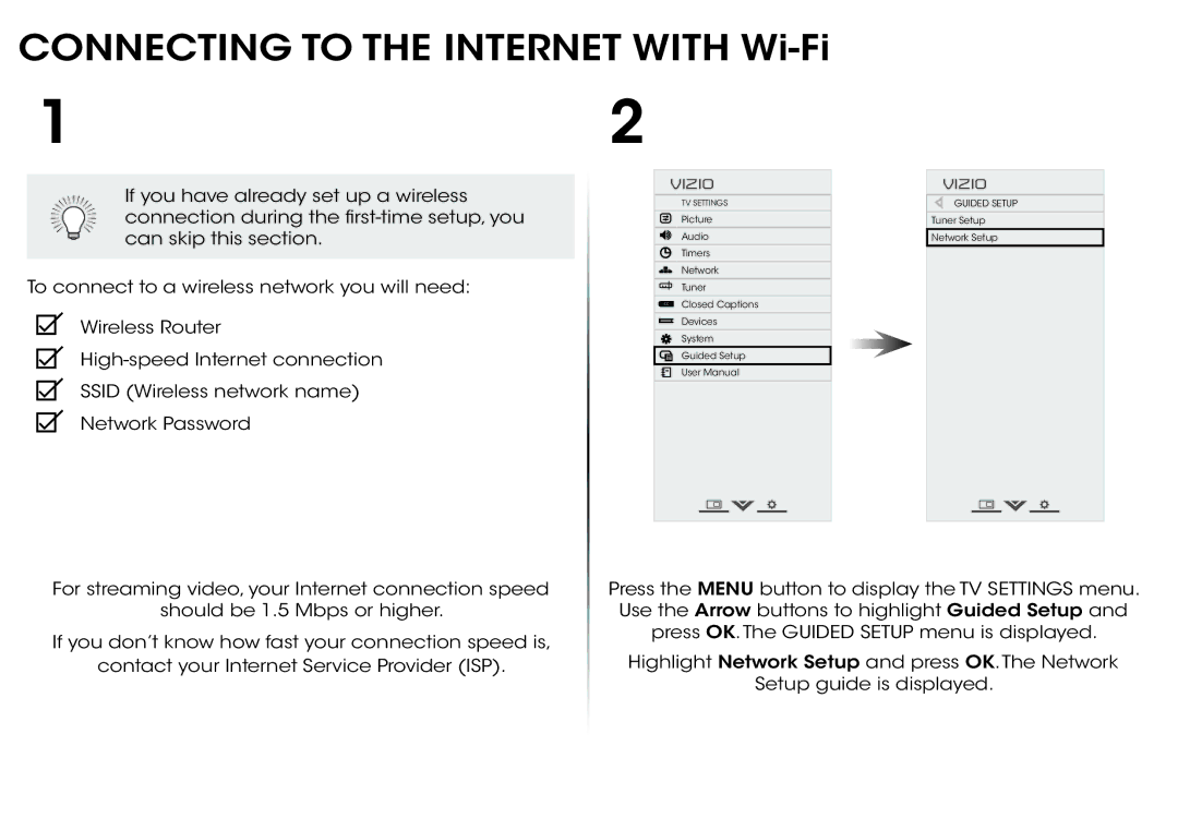 Vizio E420I-B0 manual Connecting to the Internet with Wi-Fi 