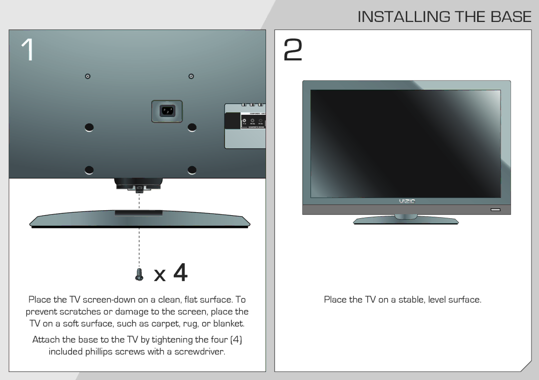 Vizio E320VA, E420VA manual Installing the Base 