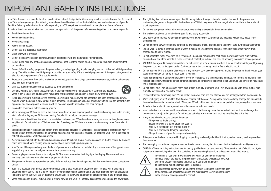 Vizio E420VA, E320VA manual Important Safety Instructions 