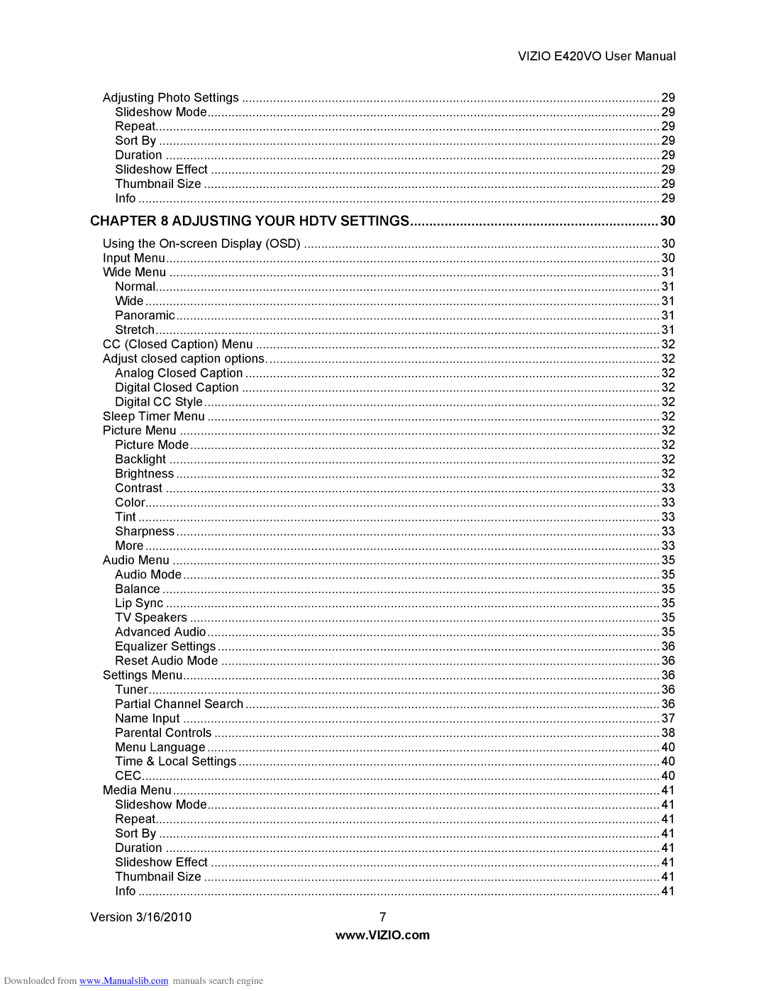 Vizio E420VO manual Adjusting Your Hdtv Settings 