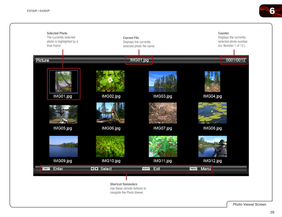 Vizio E370VP, E420VP user manual Selected Photo 