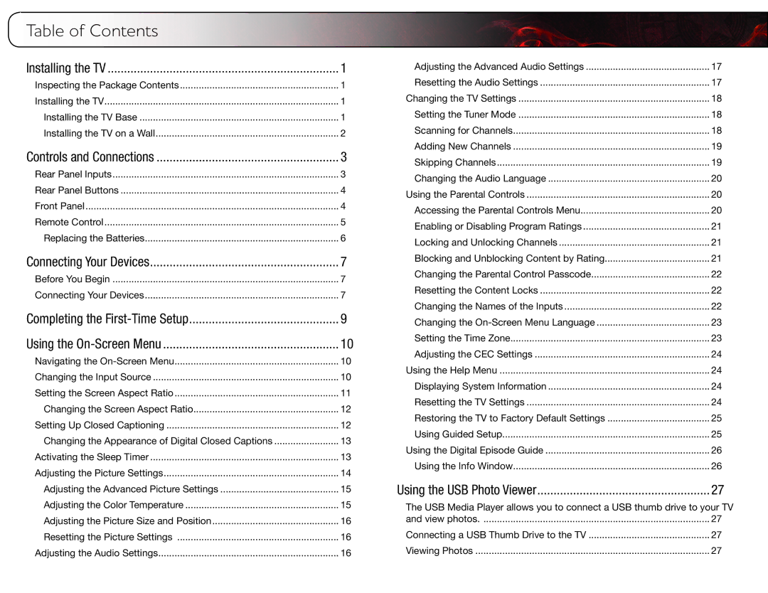 Vizio E370VP, E420VP user manual Table of Contents 