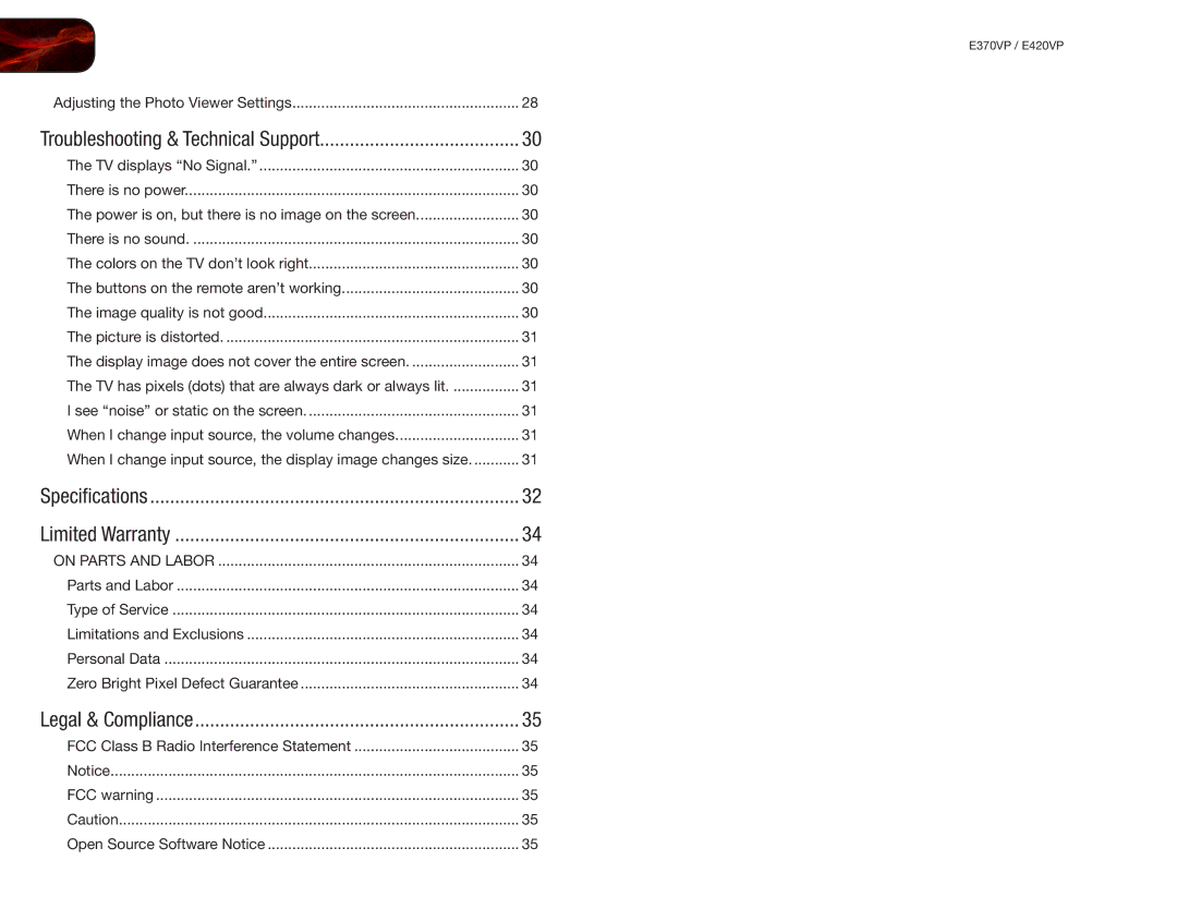 Vizio E420VP, E370VP user manual Legal & Compliance 
