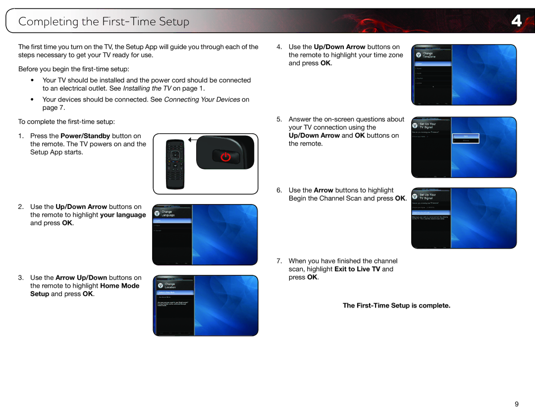 Vizio E370VP, E420VP user manual Completing the First-Time Setup, First-Time Setup is complete 