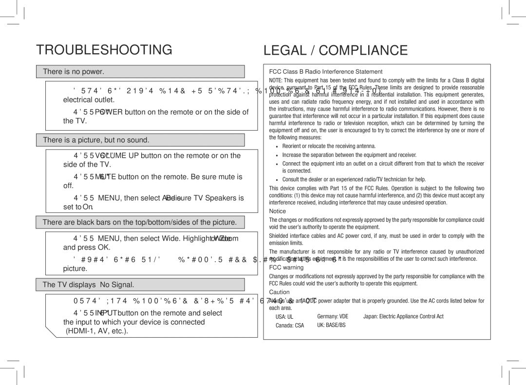 Vizio E420VSE-NA quick start Troubleshooting, Legal / Compliance 