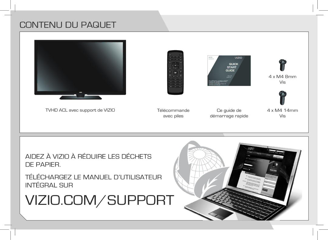 Vizio E420VSE-NA quick start Contenu du paquet 