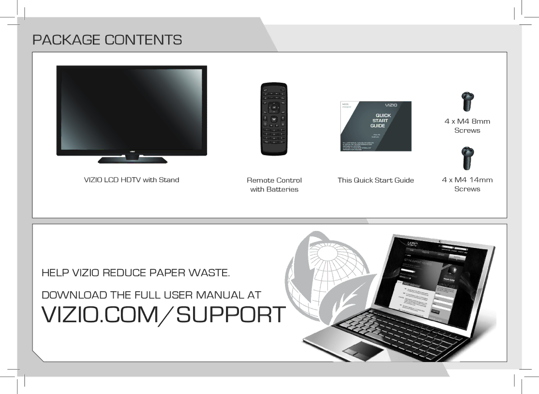 Vizio E420VSE-NA quick start Package contents 