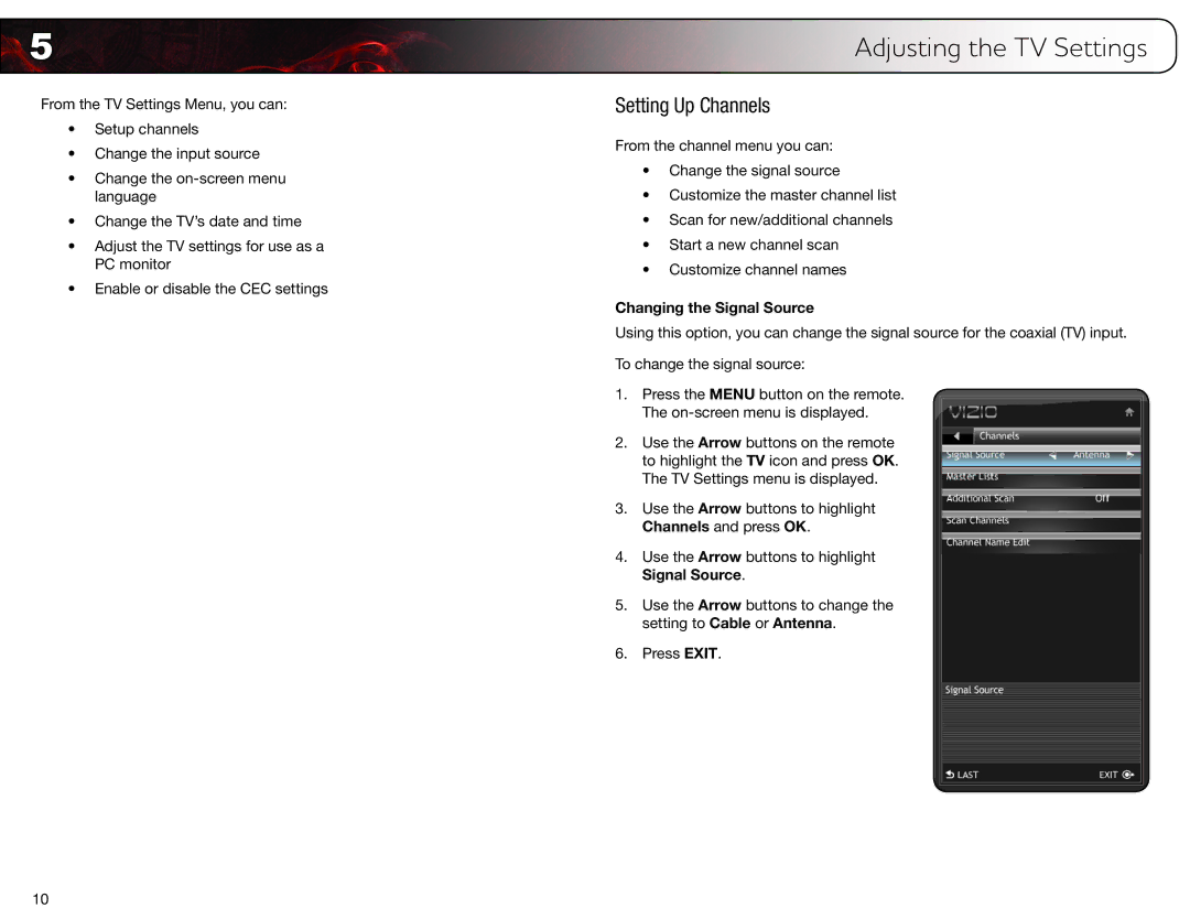 Vizio E420VT, E370VT, E320VT user manual Setting Up Channels, Changing the Signal Source 