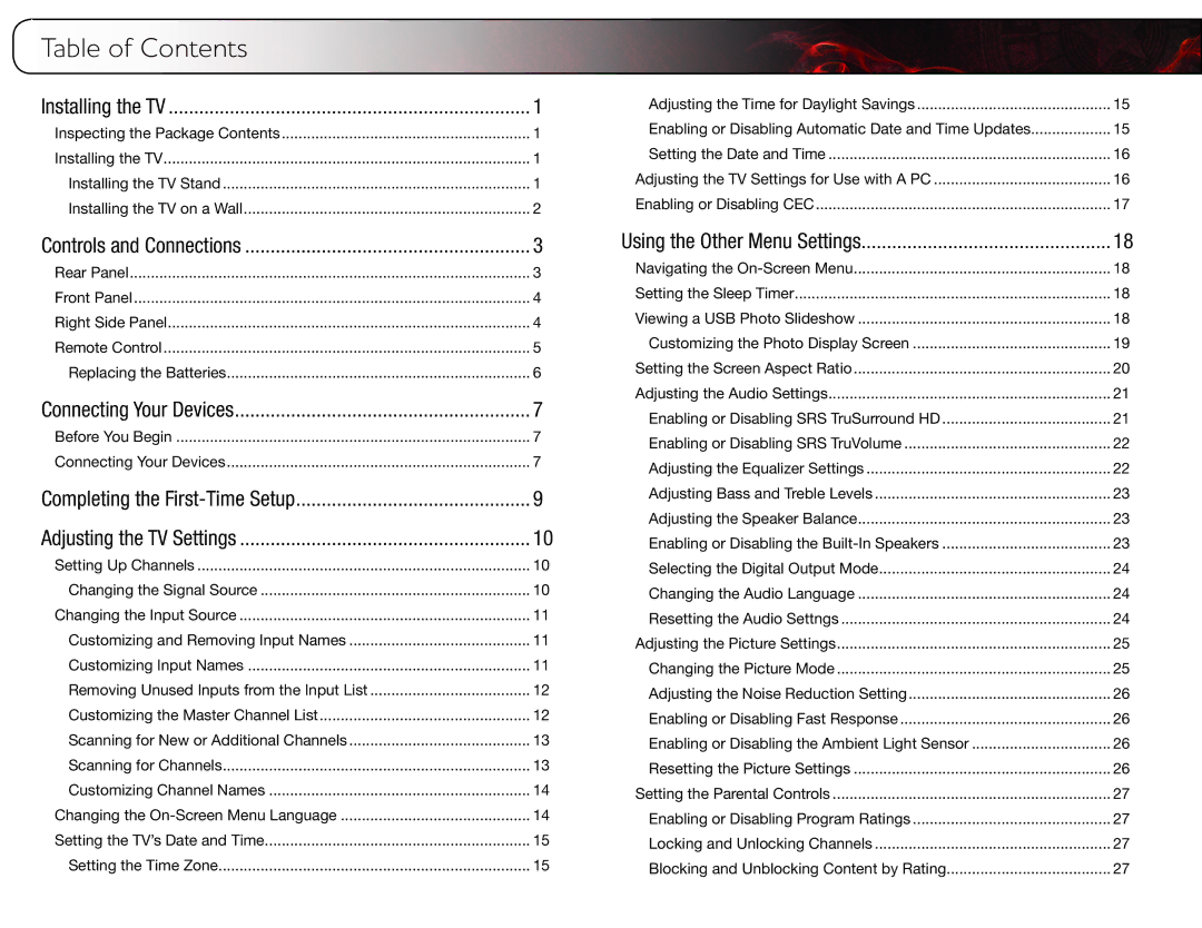 Vizio E370VT, E420VT, E320VT user manual Table of Contents 