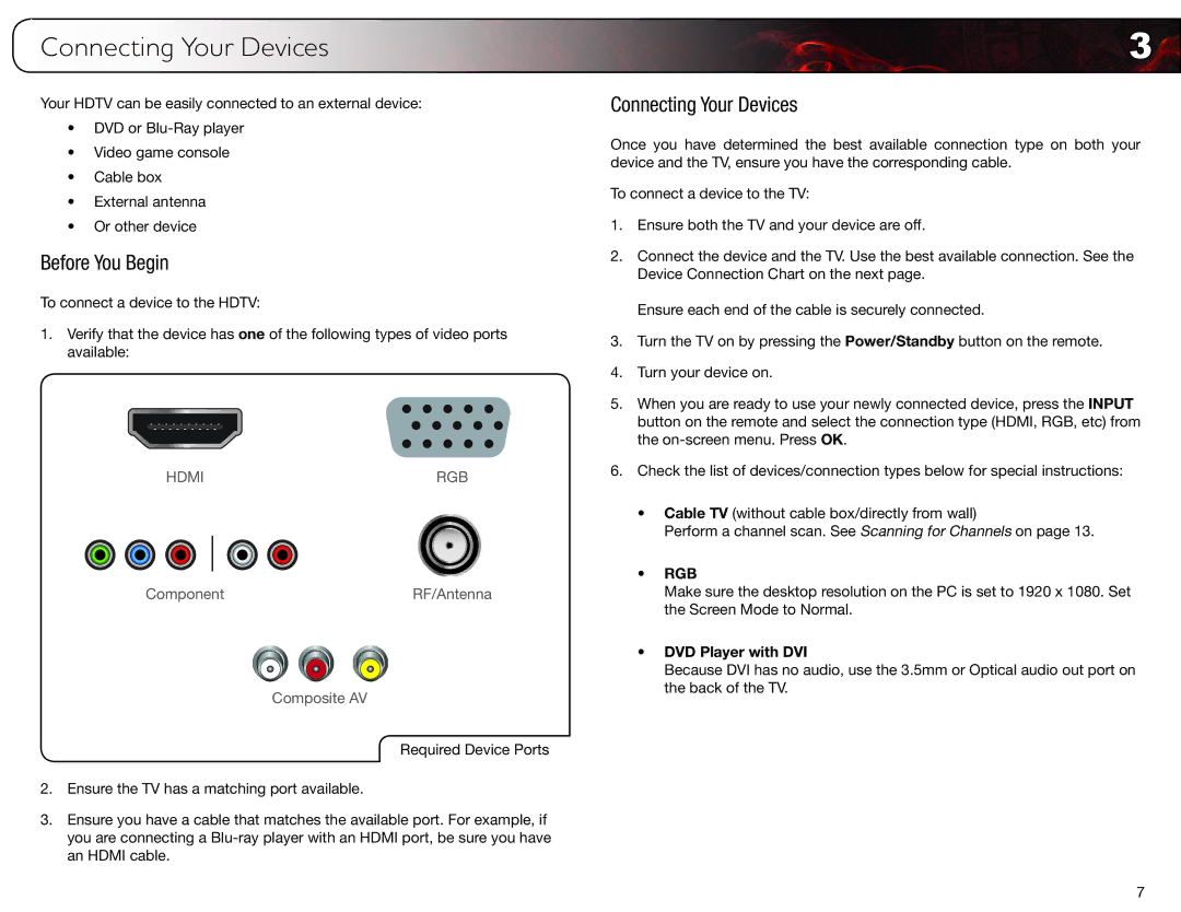 Vizio E420VT, E370VT, E320VT user manual Connecting Your Devices, Before You Begin, DVD Player with DVI 