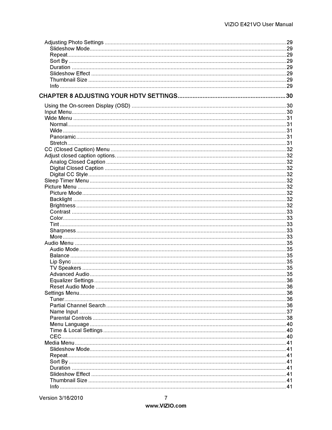 Vizio E421VO manual Adjusting Your Hdtv Settings 