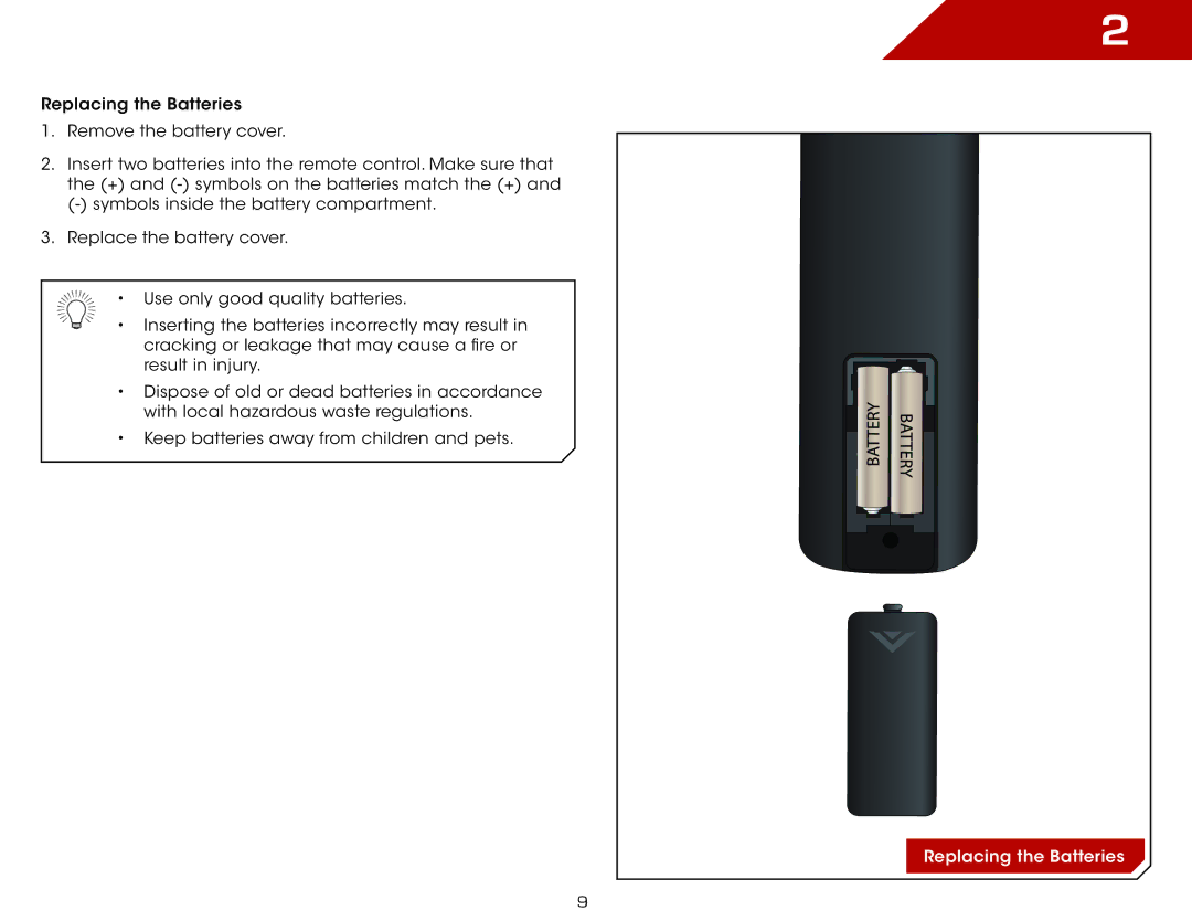 Vizio E422AR, E322AR warranty Replacing the Batteries 