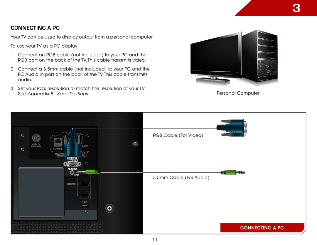 Vizio E422AR, E322AR warranty Connecting a PC 