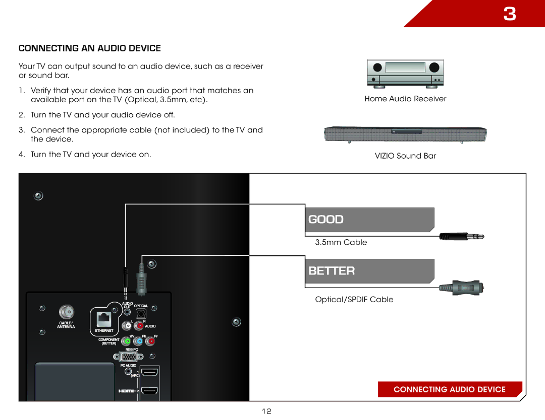 Vizio E322AR, E422AR warranty Connecting an audio device 