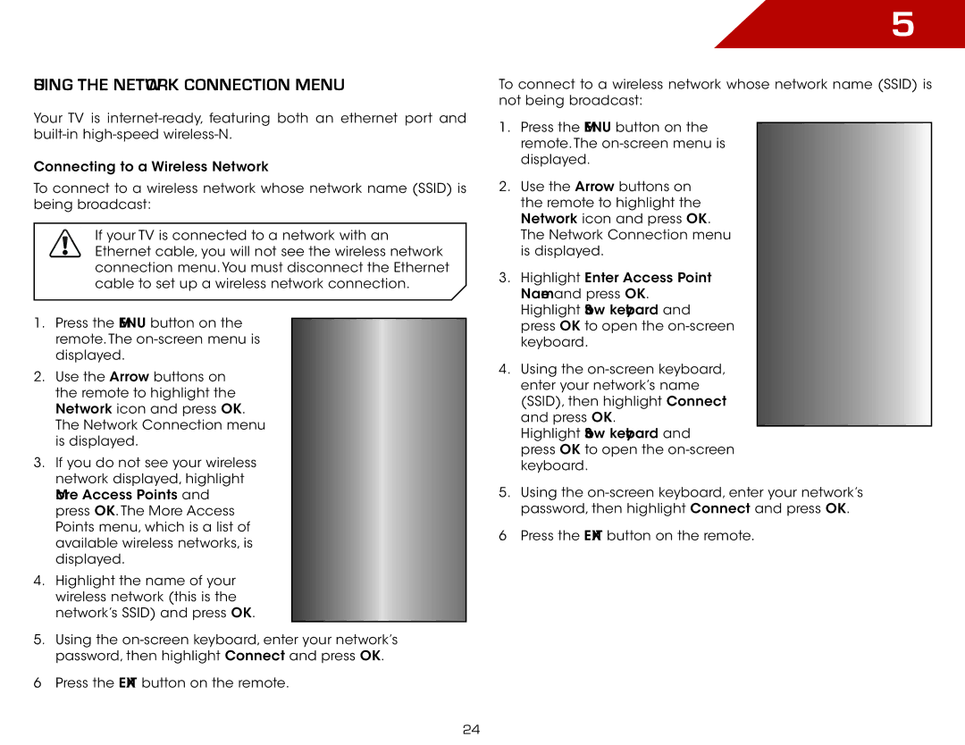 Vizio E322AR, E422AR warranty Using the Network Connection Menu 