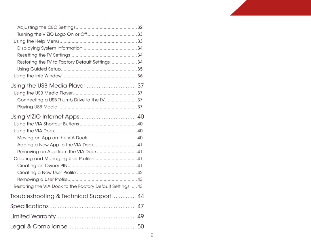 Vizio E322AR, E422AR warranty Using the USB Media Player 