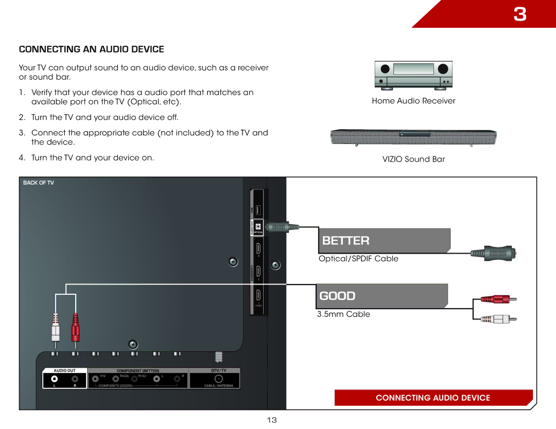 Vizio E461-A1 warranty Connecting an audio device 