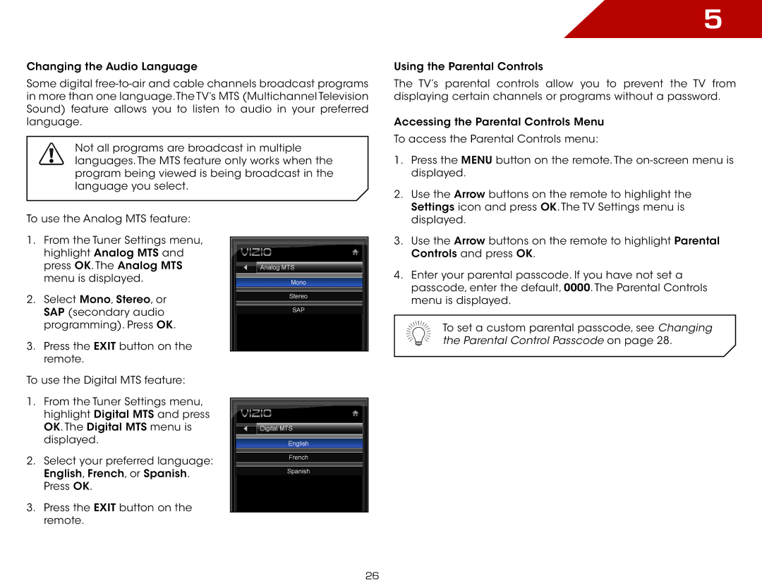 Vizio E461-A1 warranty Use the Arrow buttons on the remote to highlight Parental 