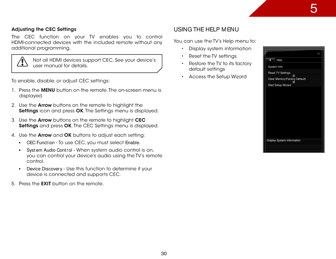 Vizio E461-A1 warranty Using the Help Menu 