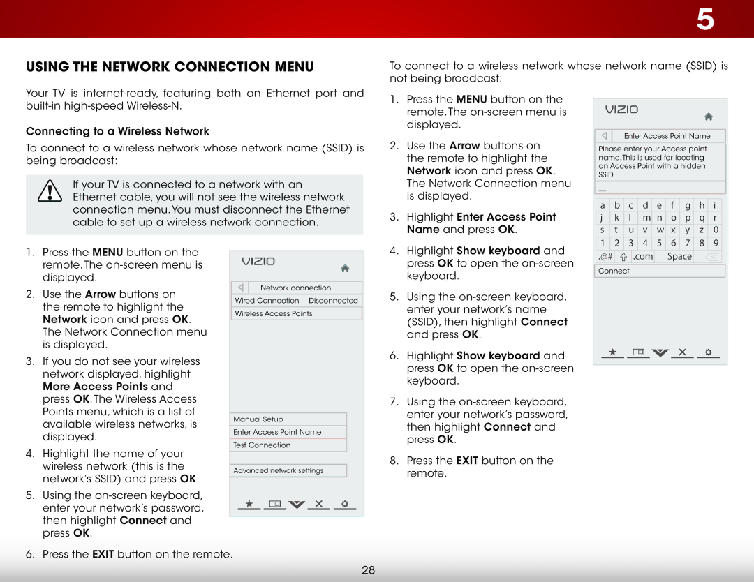 Vizio E470i-A0, E470IA0 user manual Using the Network Connection Menu 