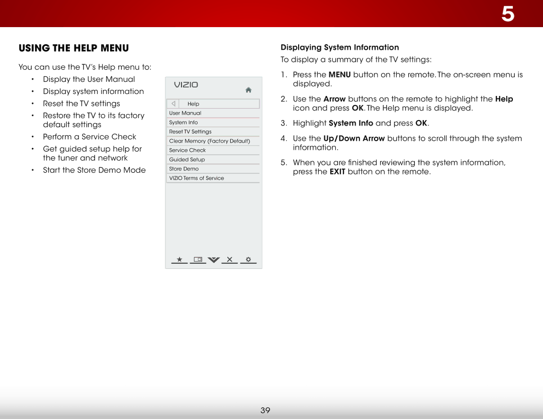 Vizio E470IA0, E470i-A0 user manual Using the Help Menu 