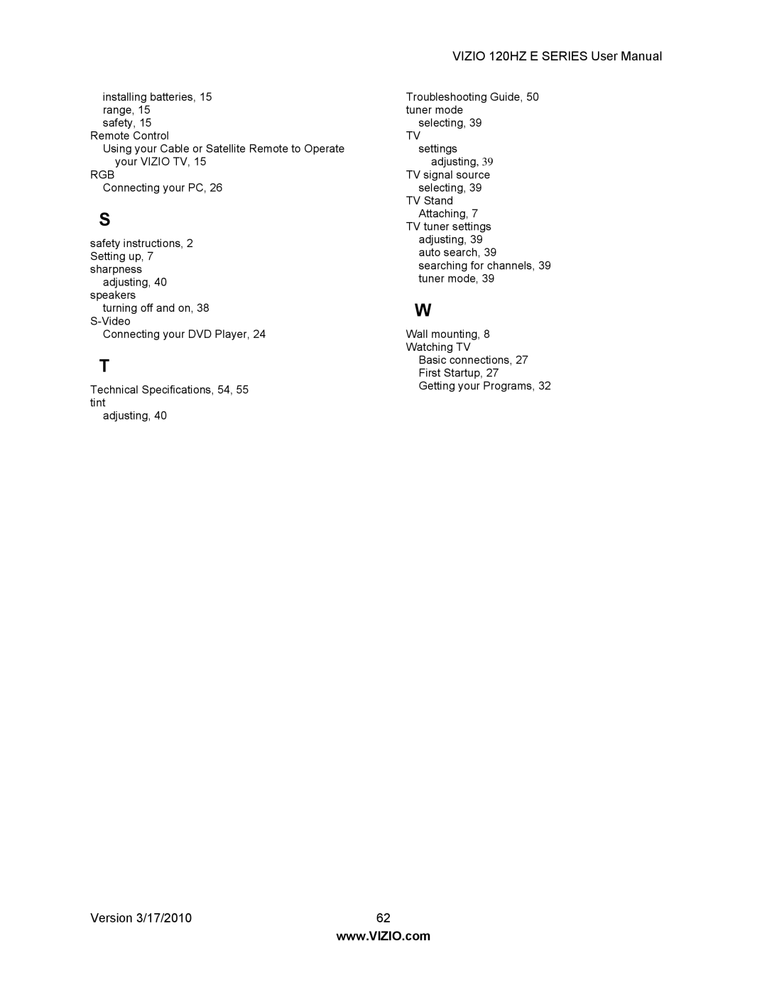 Vizio E421VA, E470VA, E550VA, E371VA user manual Rgb 