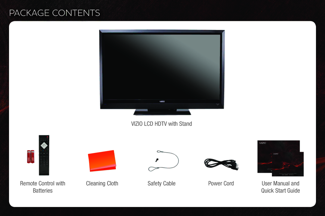 Vizio E470VLE quick start Package Contents 