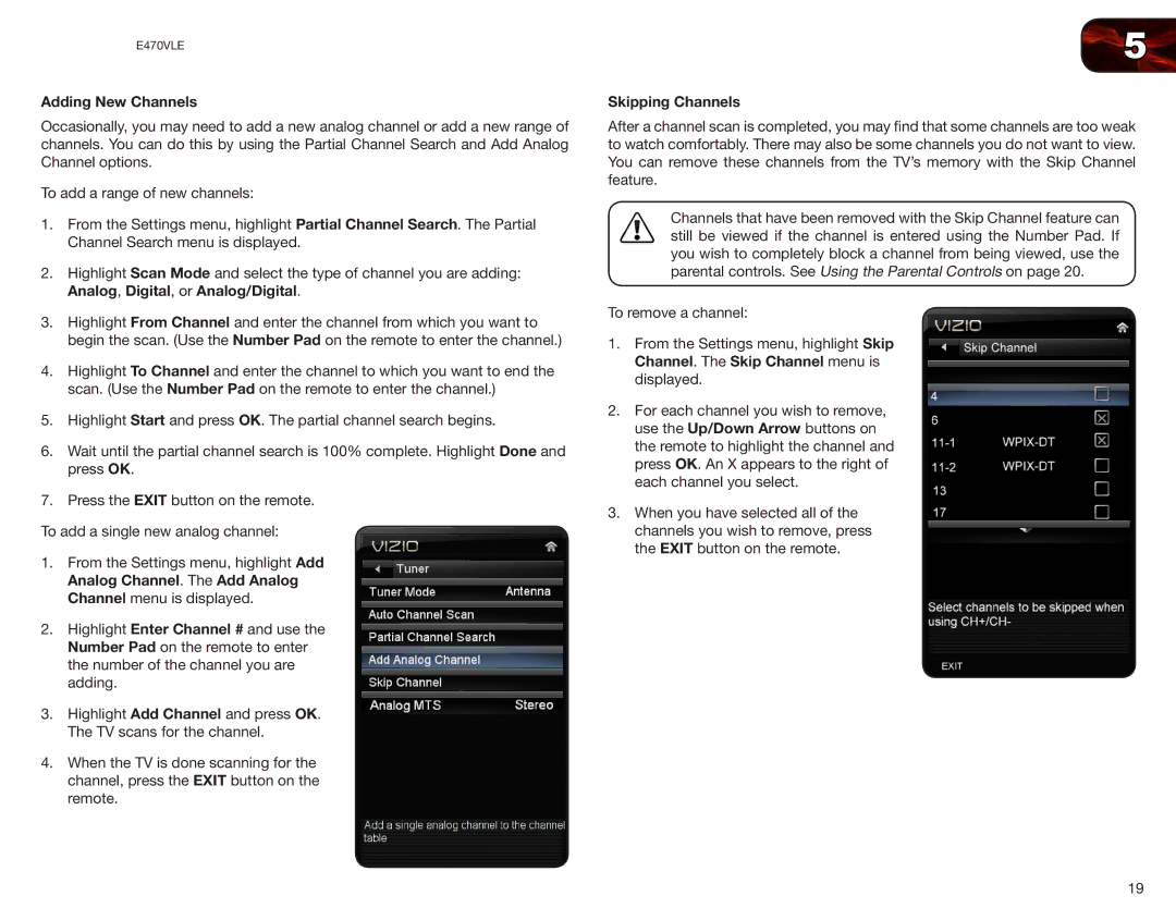 Vizio E470VLE user manual Adding New Channels, Skipping Channels 