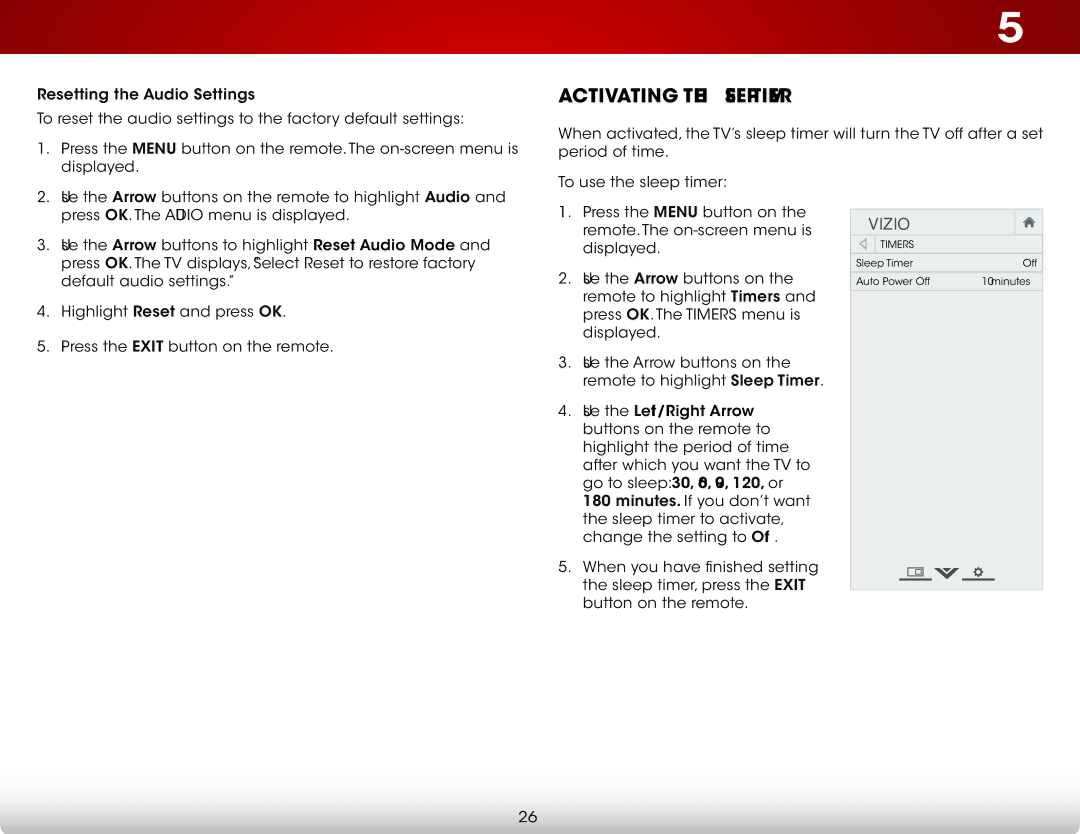 Vizio E480-B2, E400-B2 user manual Activating the Sleep Timer 