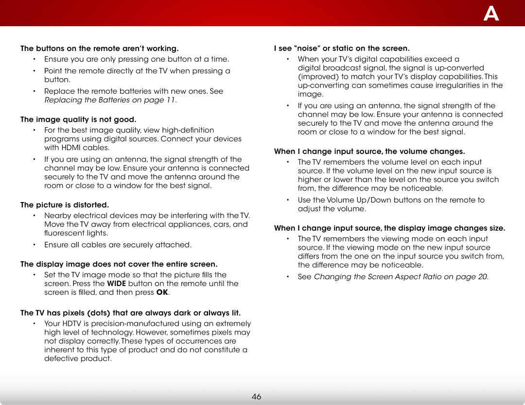 Vizio E480-B2, E400-B2 user manual See Changing the Screen Aspect Ratio on 